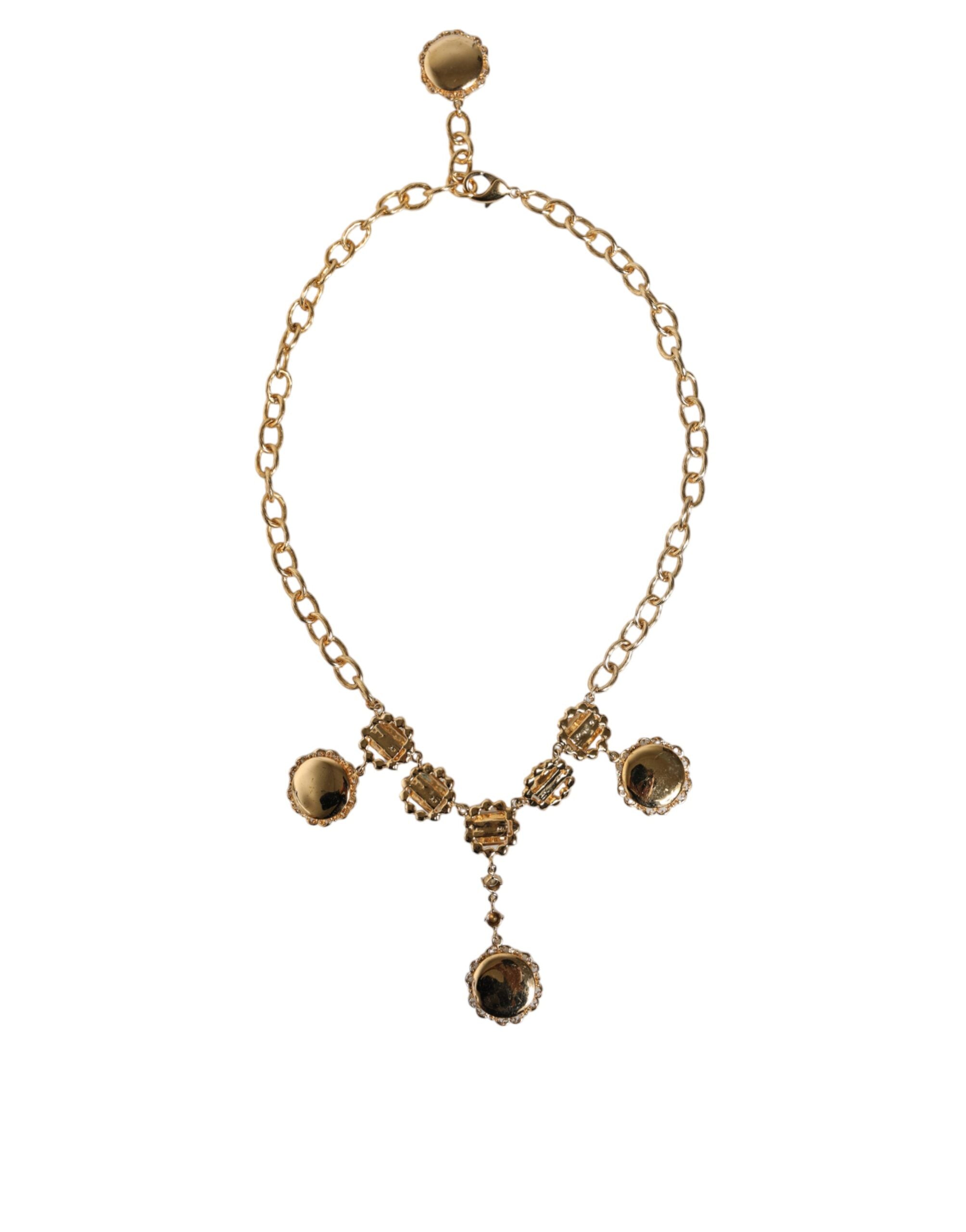 Dolce & Gabbana - Gold Chain Brass Crystal Clock Statement Necklace