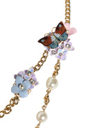 Dolce & Gabbana - Gold Chain Brass Floral Layered Crystal Pearl Necklace