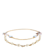 Dolce & Gabbana - Gold Chain Brass Floral Layered Crystal Pearl Necklace
