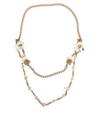 Dolce & Gabbana - Gold Chain Brass Floral Layered Crystal Pearl Necklace