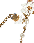 Dolce & Gabbana - Gold Chain Brass Floral Layered Crystal Pearl Necklace
