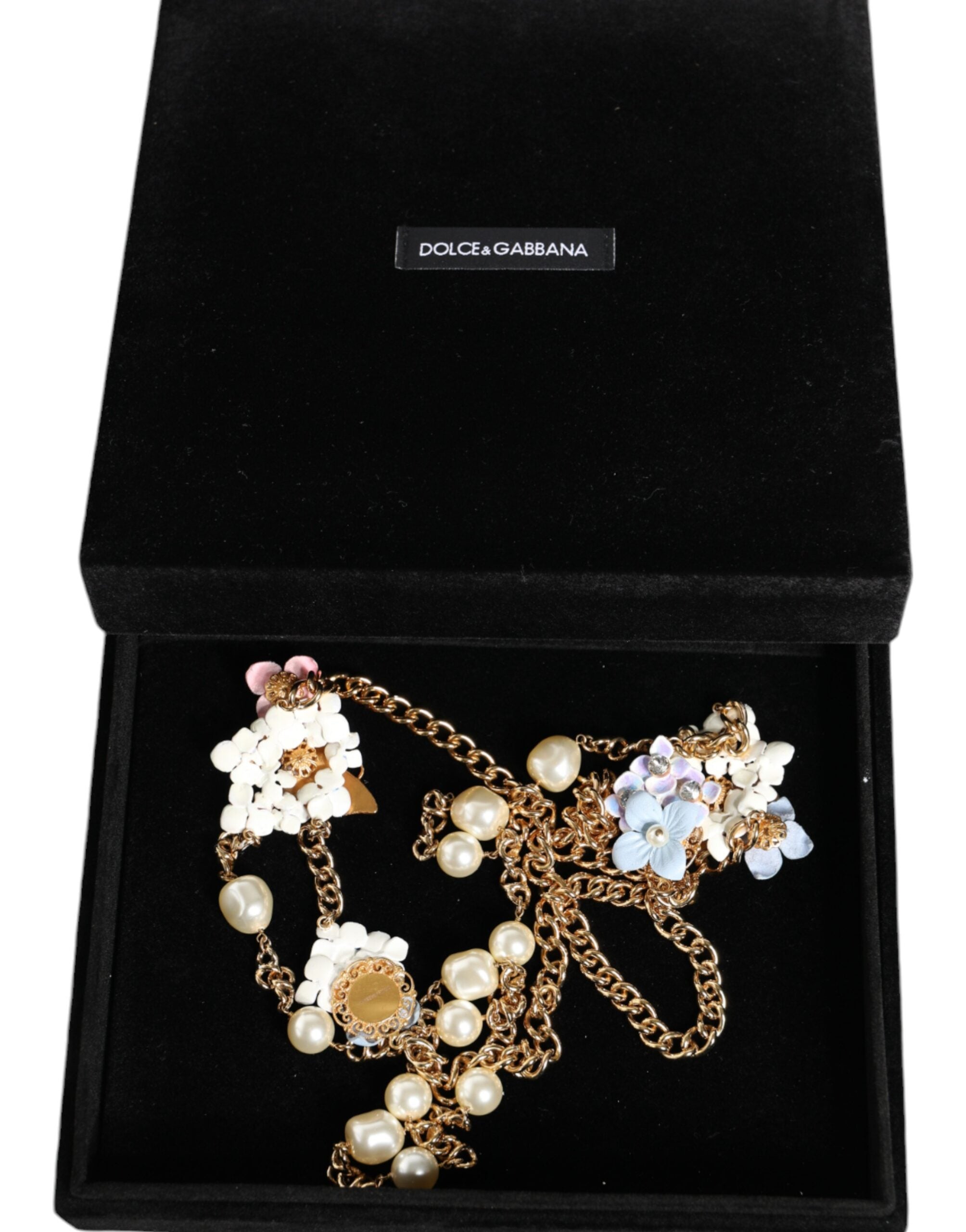 Dolce & Gabbana - Gold Chain Brass Floral Layered Crystal Pearl Necklace