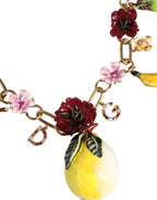 Dolce & Gabbana - Gold Brass FRUIT Pendants Flowers Crystal Logo Necklace