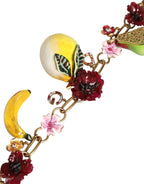 Dolce & Gabbana - Gold Brass FRUIT Pendants Flowers Crystal Logo Necklace