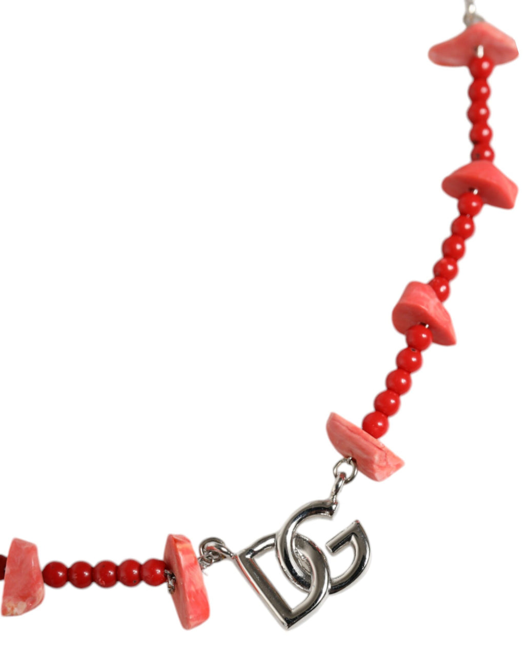 Dolce & Gabbana - Silver Tone Brass Beaded Resin DG Logo Chain Necklace