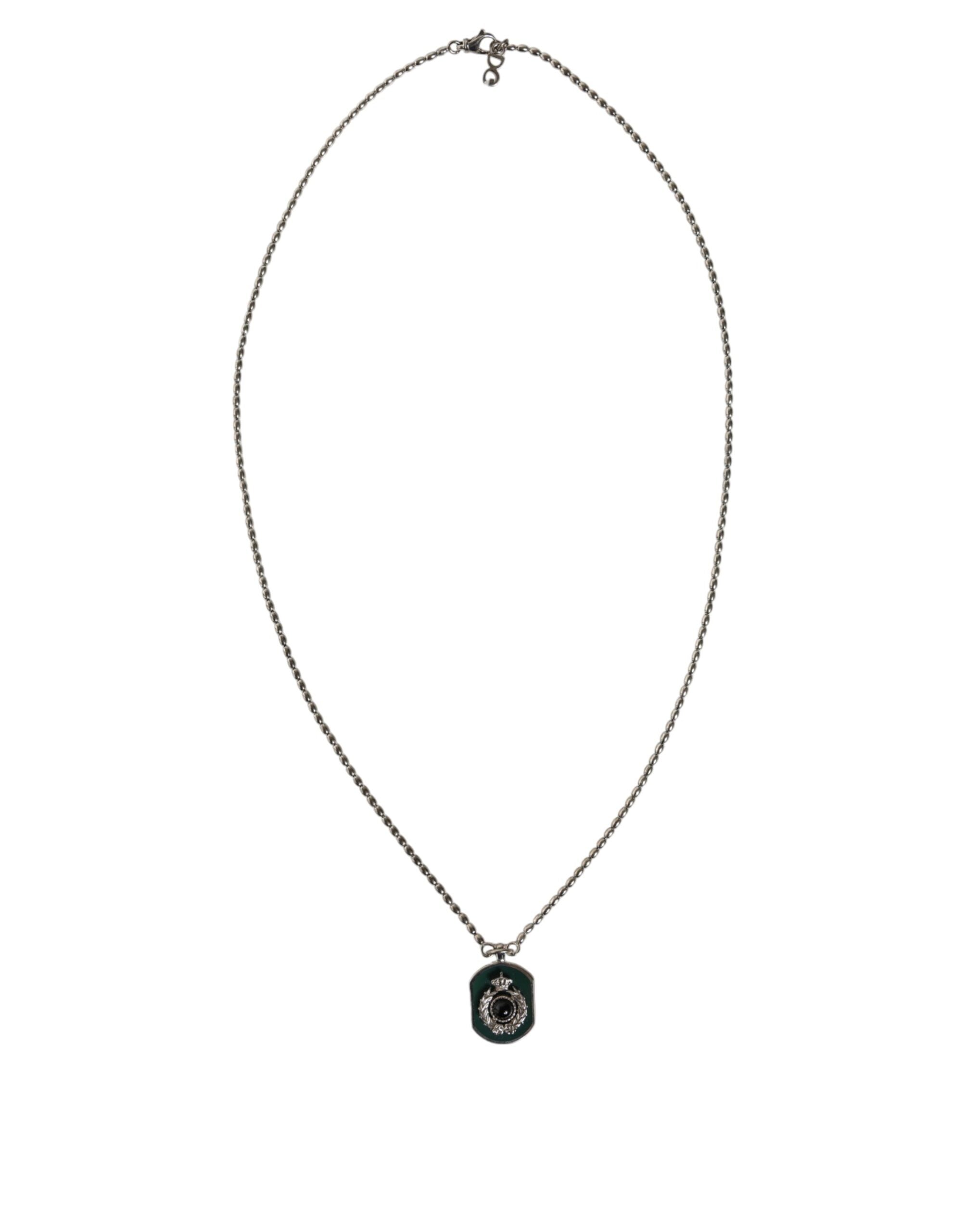 Dolce & Gabbana - Sterling Silver 925 Chain Bar Gem Pendant Logo Necklace