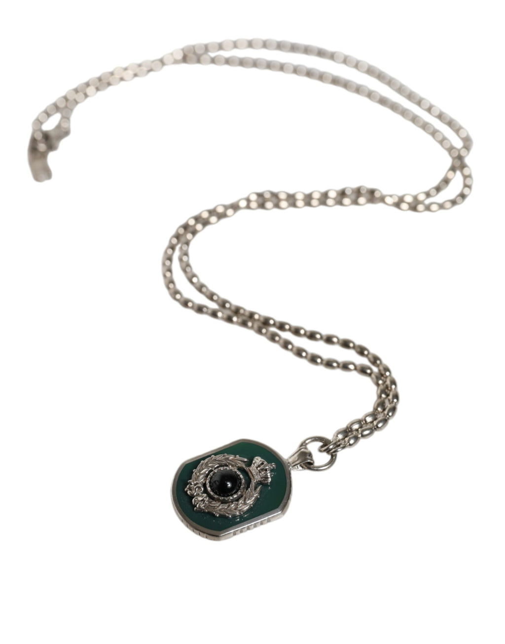 Dolce & Gabbana - Sterling Silver 925 Chain Bar Gem Pendant Logo Necklace