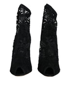 Dolce & Gabbana – Black Lace Stretch Mid Calf Boots