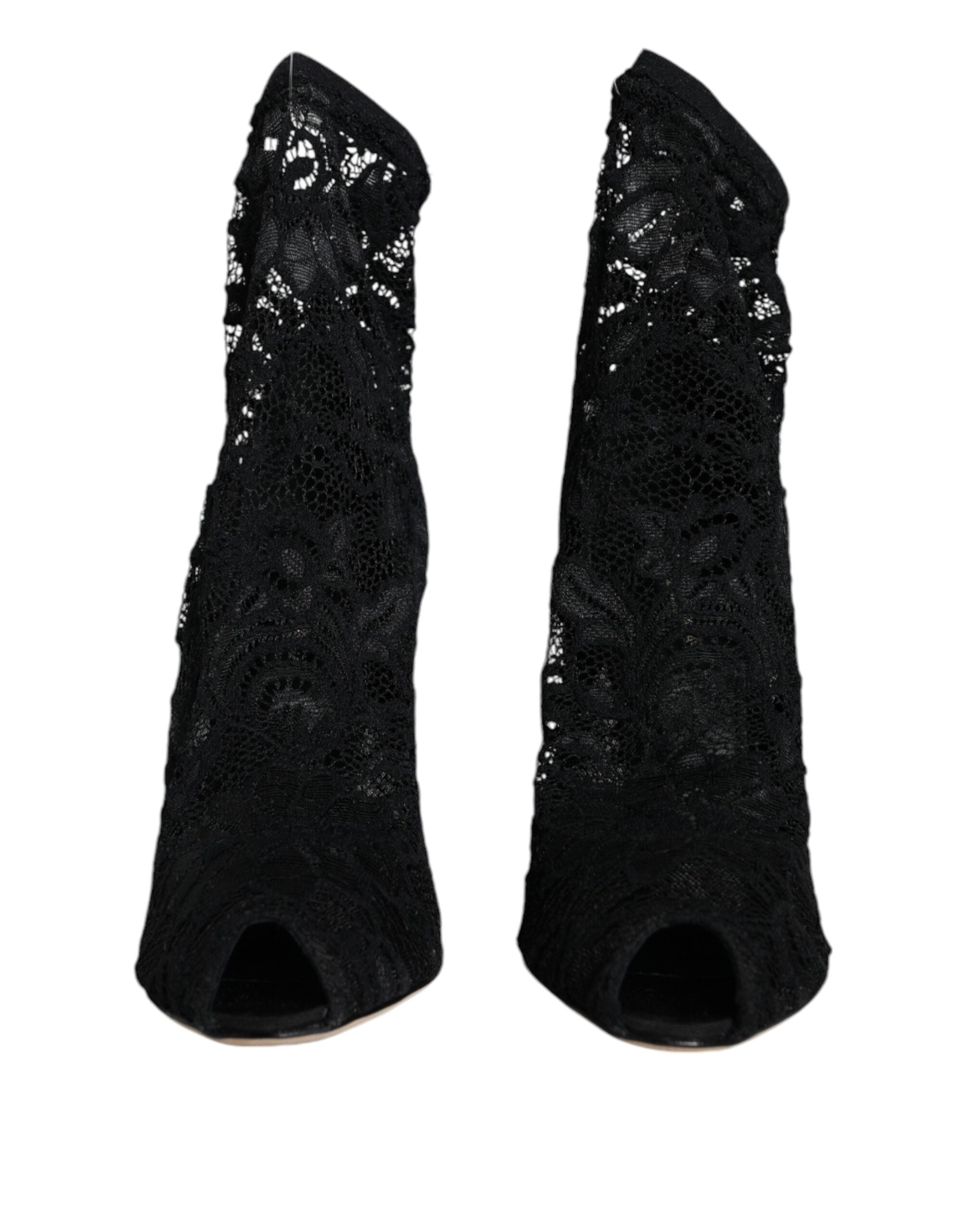 Dolce & Gabbana – Black Lace Stretch Mid Calf Boots