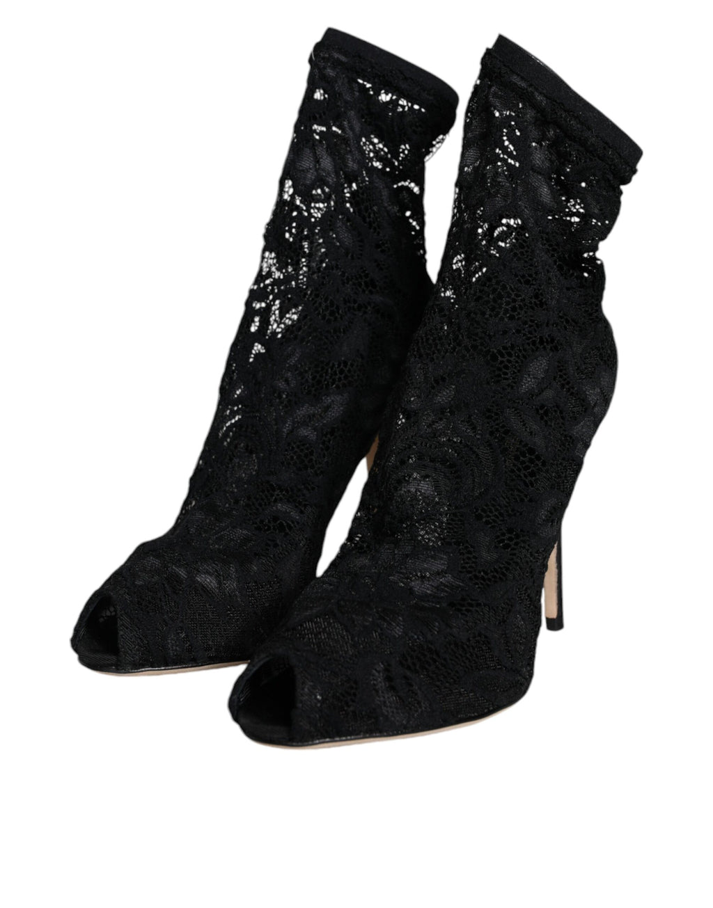 Dolce & Gabbana – Black Lace Stretch Mid Calf Boots