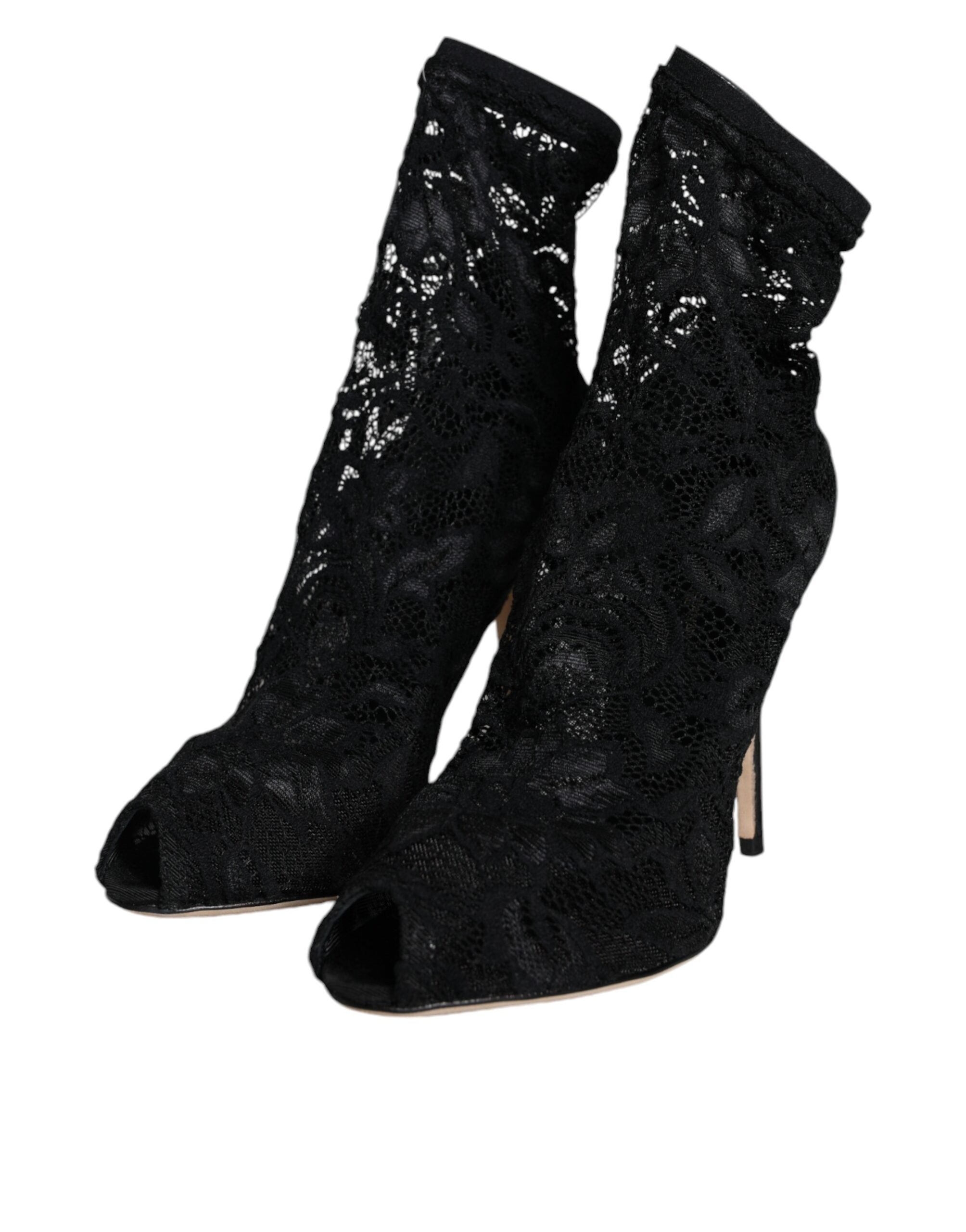 Dolce & Gabbana – Black Lace Stretch Mid Calf Boots
