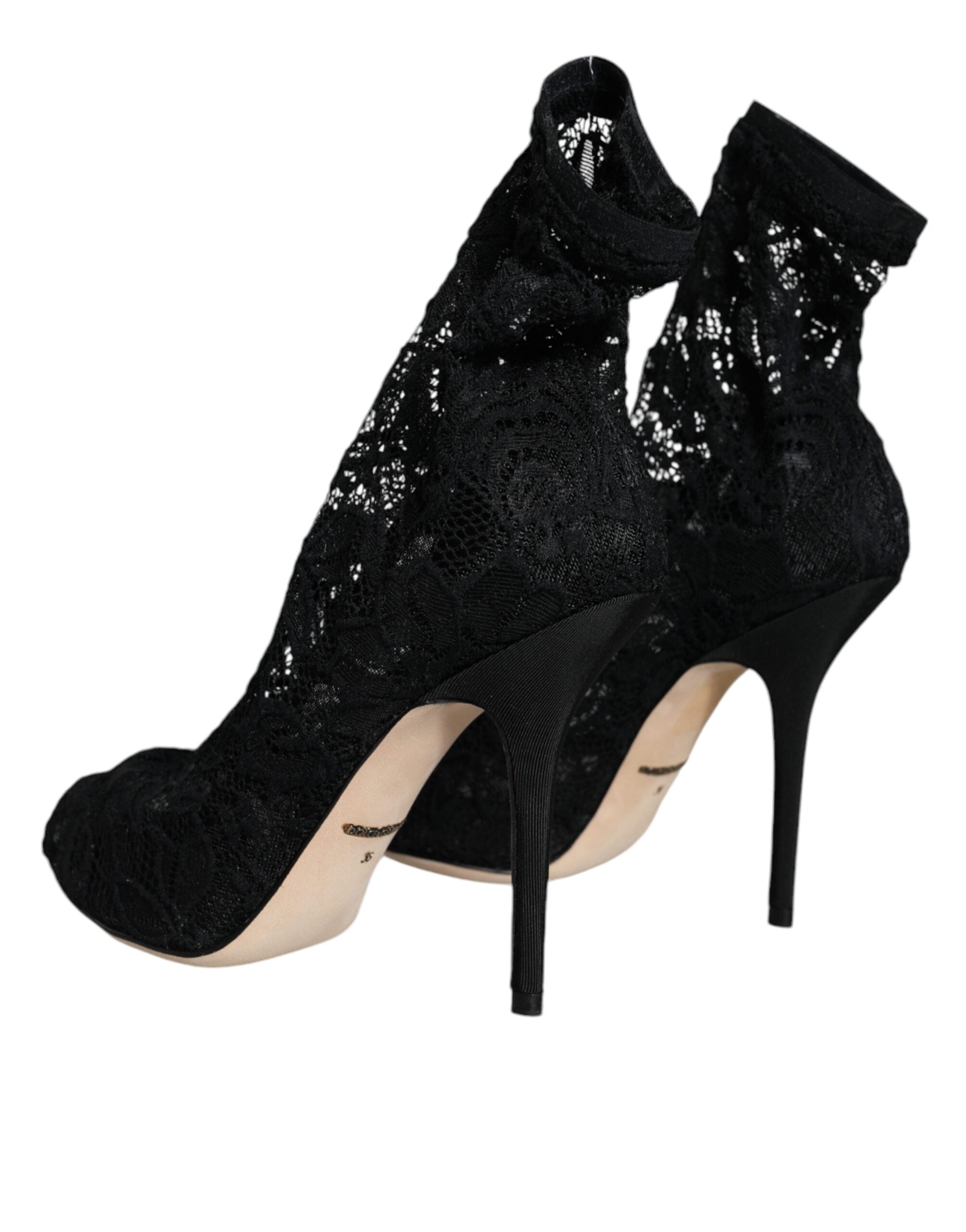 Dolce & Gabbana – Black Lace Stretch Mid Calf Boots