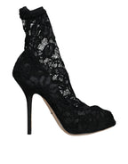 Dolce & Gabbana – Black Lace Stretch Mid Calf Boots