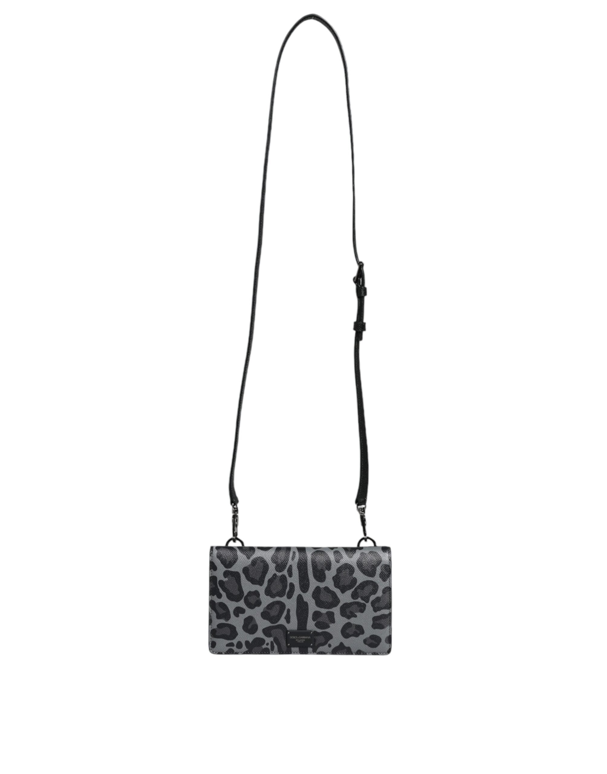 Dolce & Gabbana – Black Grey Leopard Leather Card Slot Crossbody