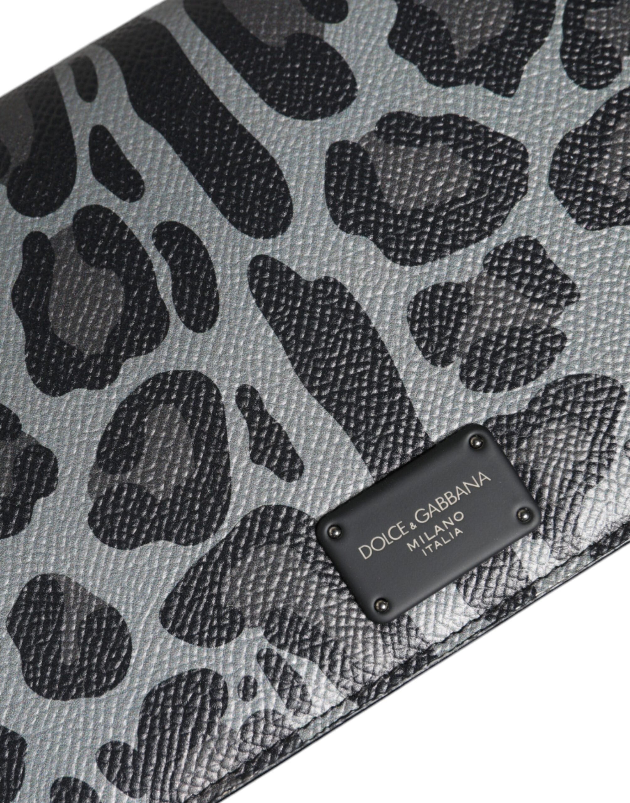 Dolce & Gabbana – Black Grey Leopard Leather Card Slot Crossbody