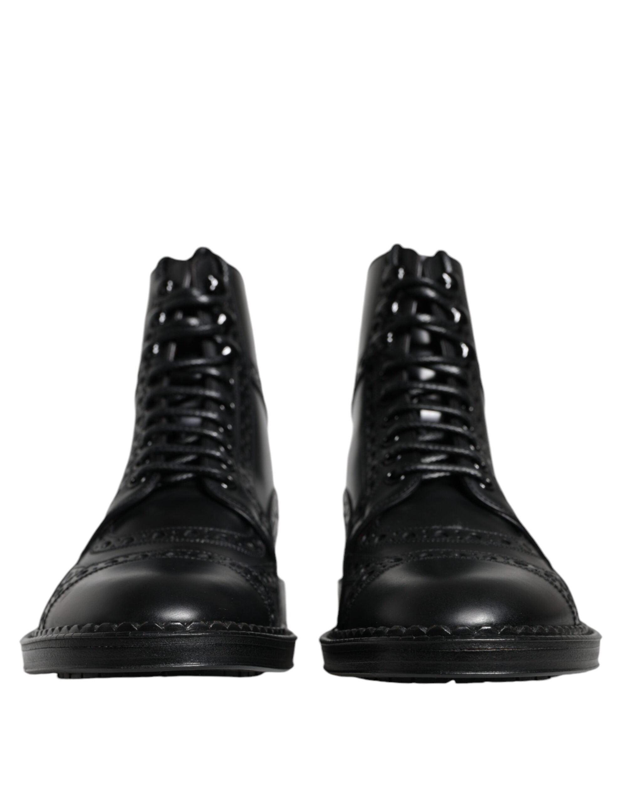 Dolce & Gabbana - Black Leather Lace Up Mid Calf Boots