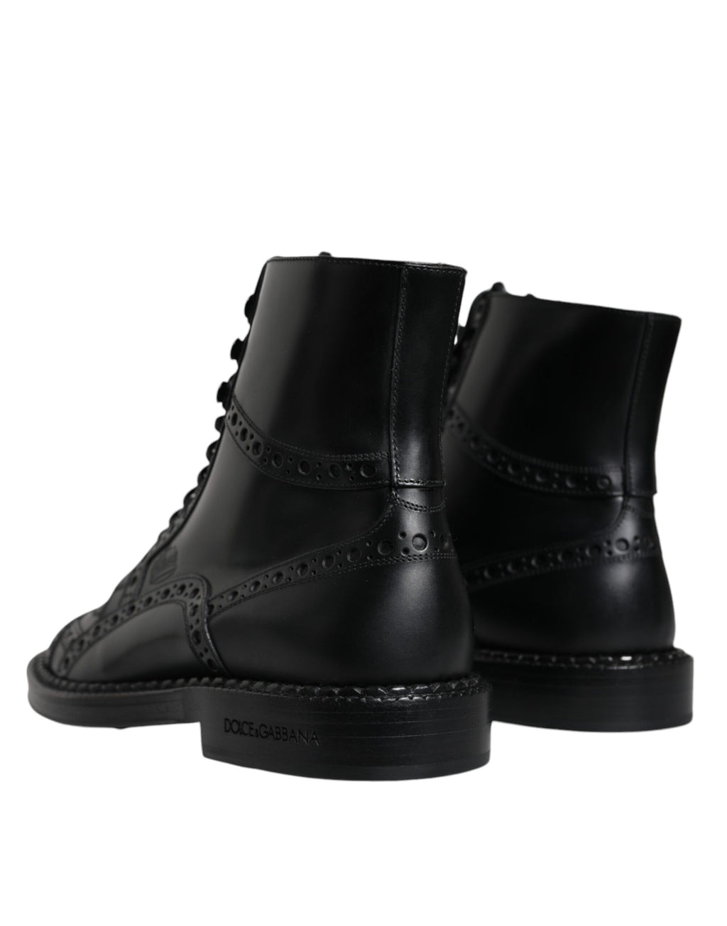 Dolce & Gabbana - Black Leather Lace Up Mid Calf Boots