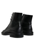 Dolce & Gabbana - Black Leather Lace Up Mid Calf Boots