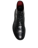 Dolce & Gabbana - Black Leather Lace Up Mid Calf Boots