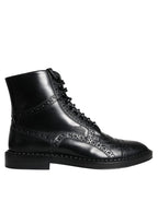 Dolce & Gabbana - Black Leather Lace Up Mid Calf Boots