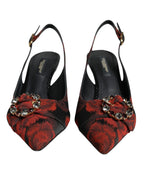 Dolce & Gabbana – Black & Red Floral Crystal Slingback Heels