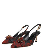 Dolce & Gabbana – Black & Red Floral Crystal Slingback Heels