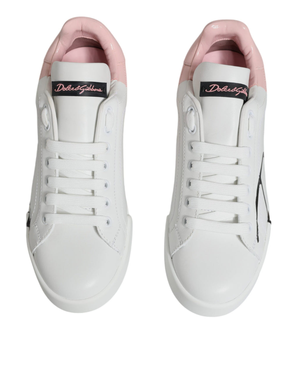 Dolce & Gabbana - White Pink Portofino Low Top Sneakers