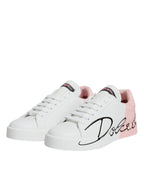 Dolce & Gabbana - White Pink Portofino Low Top Sneakers