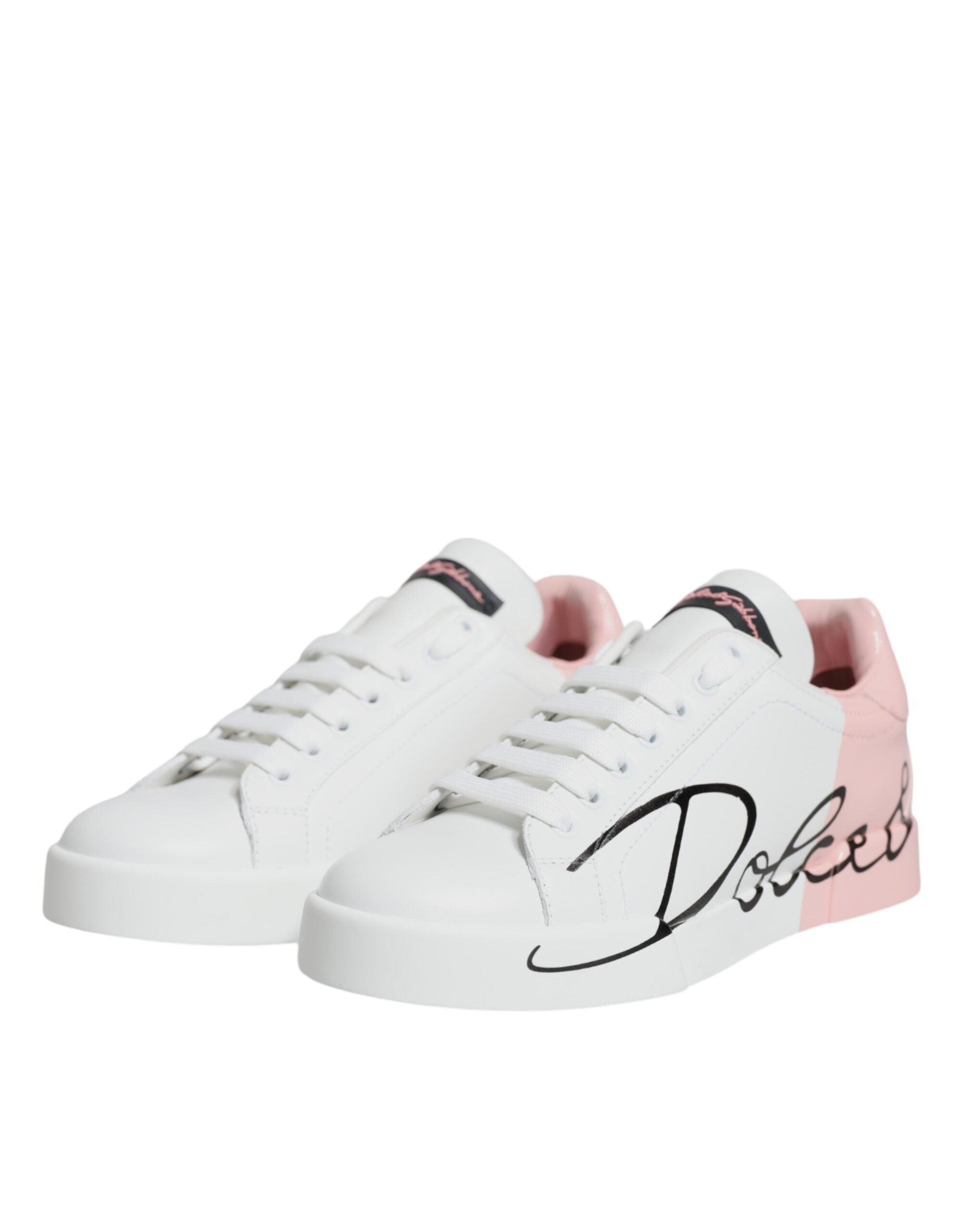 Dolce & Gabbana - White Pink Portofino Low Top Sneakers