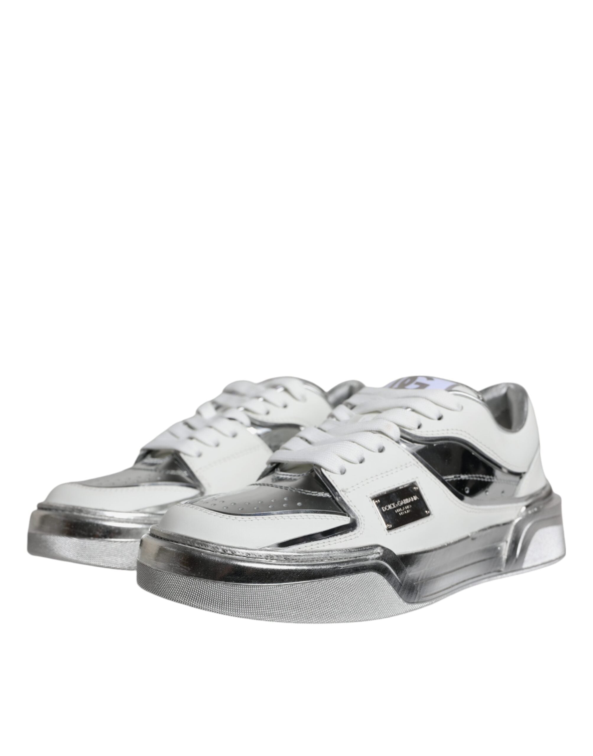 Dolce & Gabbana – Silver & White Leather Low Top Sneakers