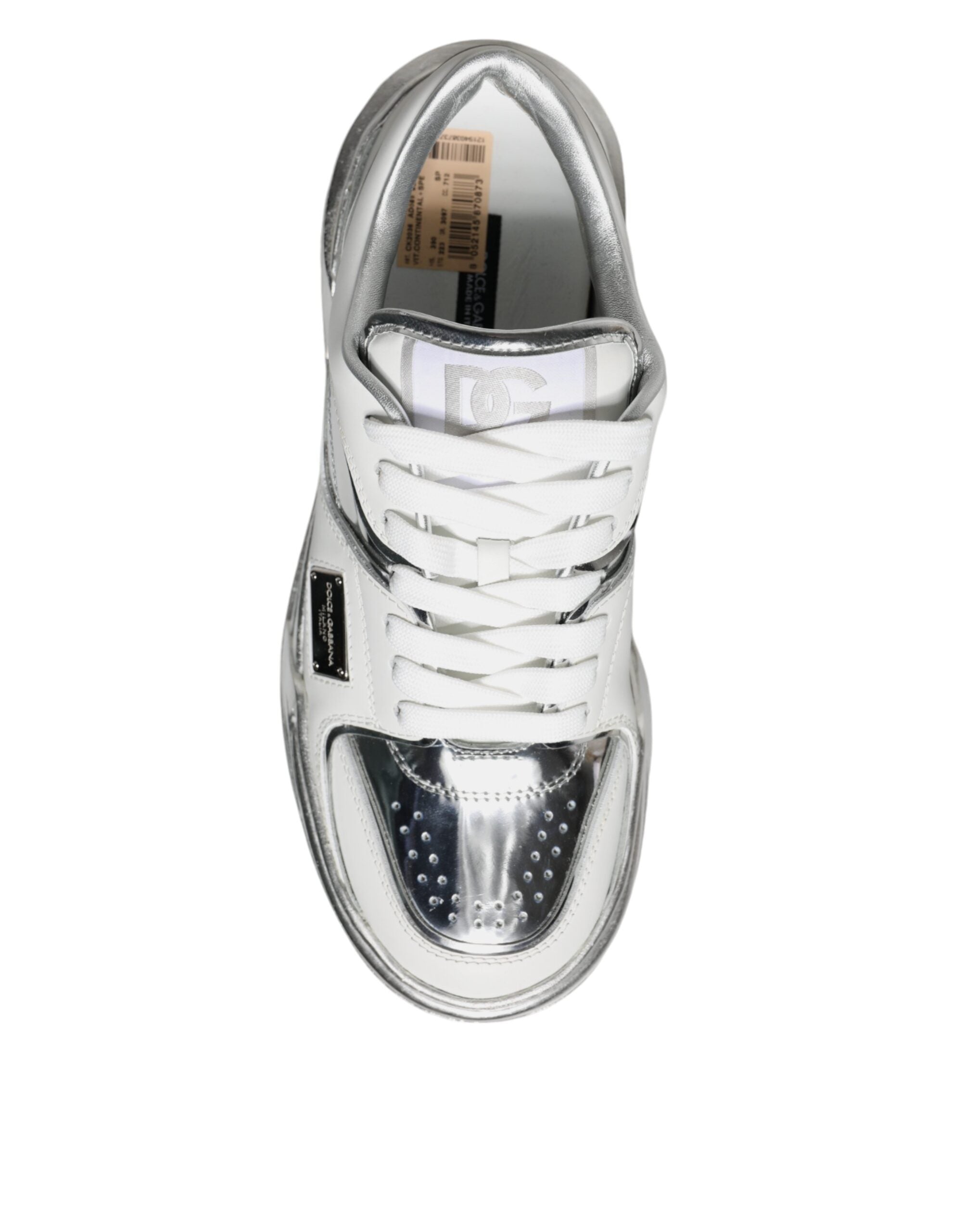 Dolce & Gabbana – Silver & White Leather Low Top Sneakers