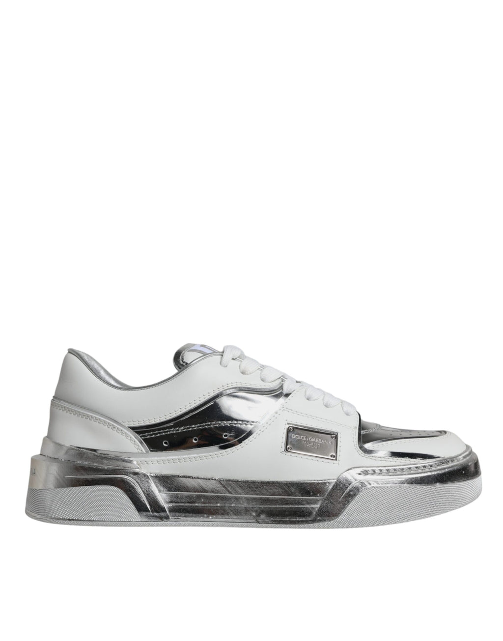 Dolce & Gabbana – Silver & White Leather Low Top Sneakers