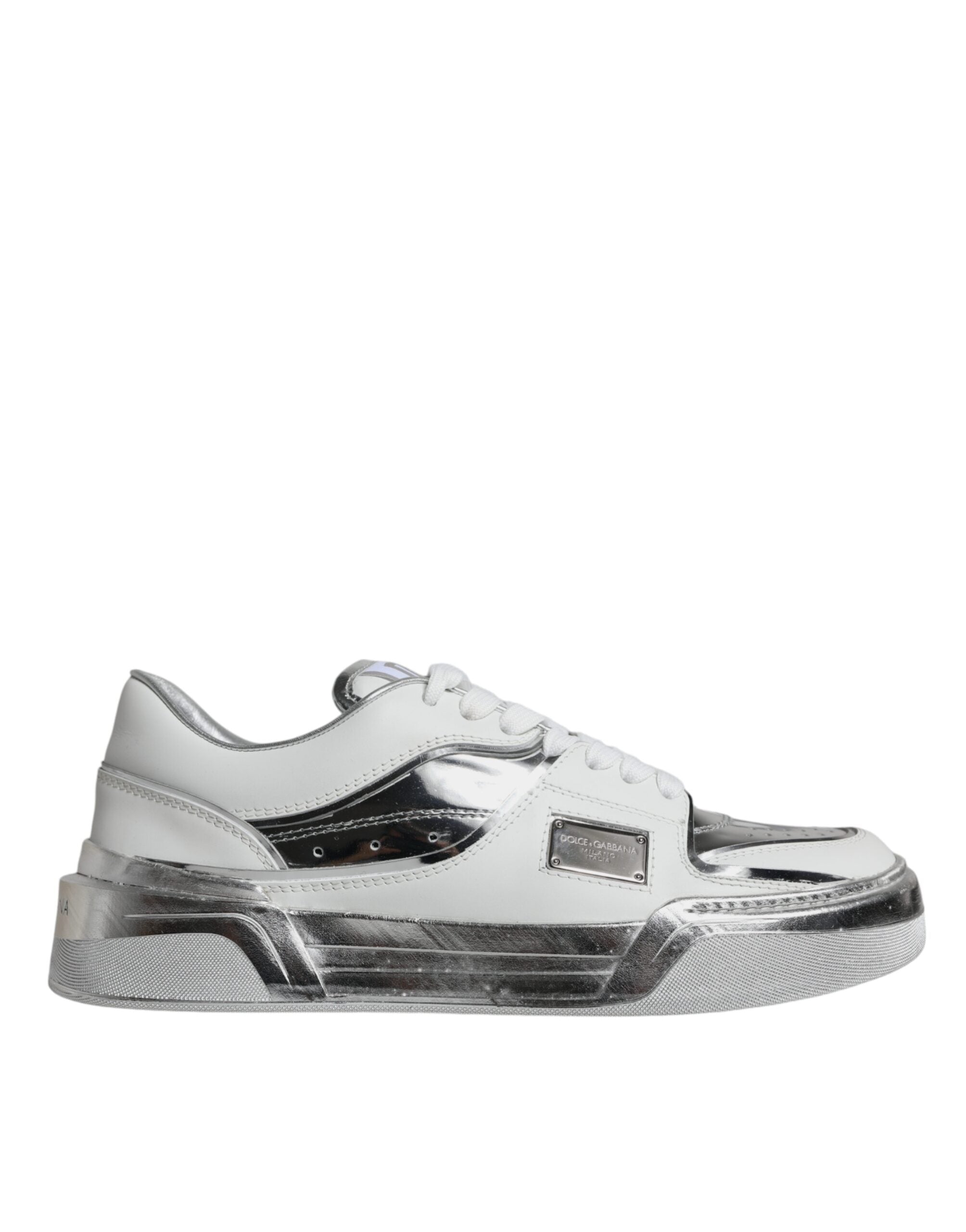 Dolce & Gabbana – Silver & White Leather Low Top Sneakers