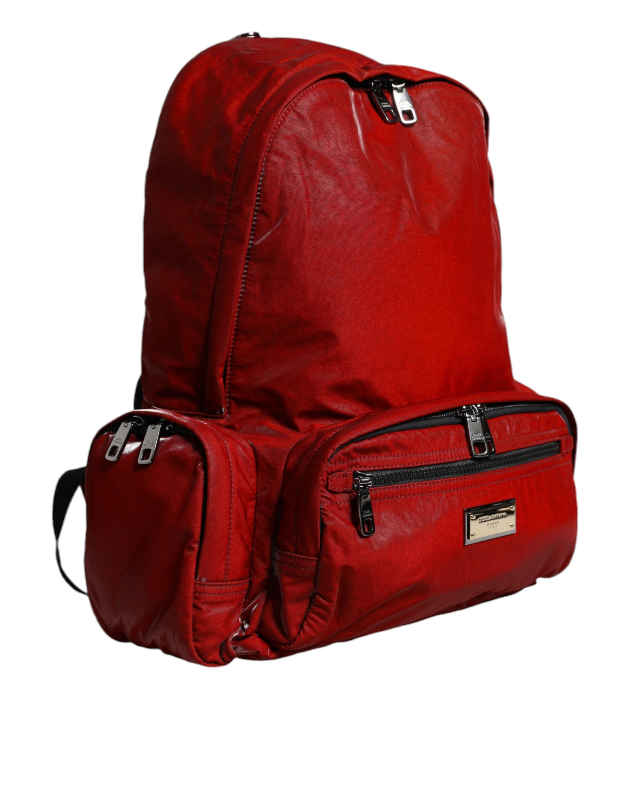 Dolce & Gabbana – Red Patent Leather Logo Plaque Backpack
