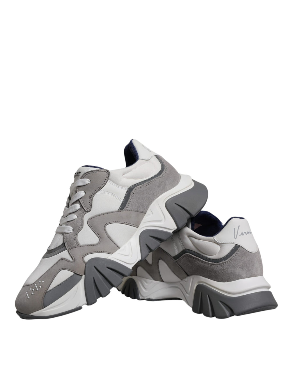 Versace - Grey Leather Neoprene Chunky Low Top Squalo Sneakers