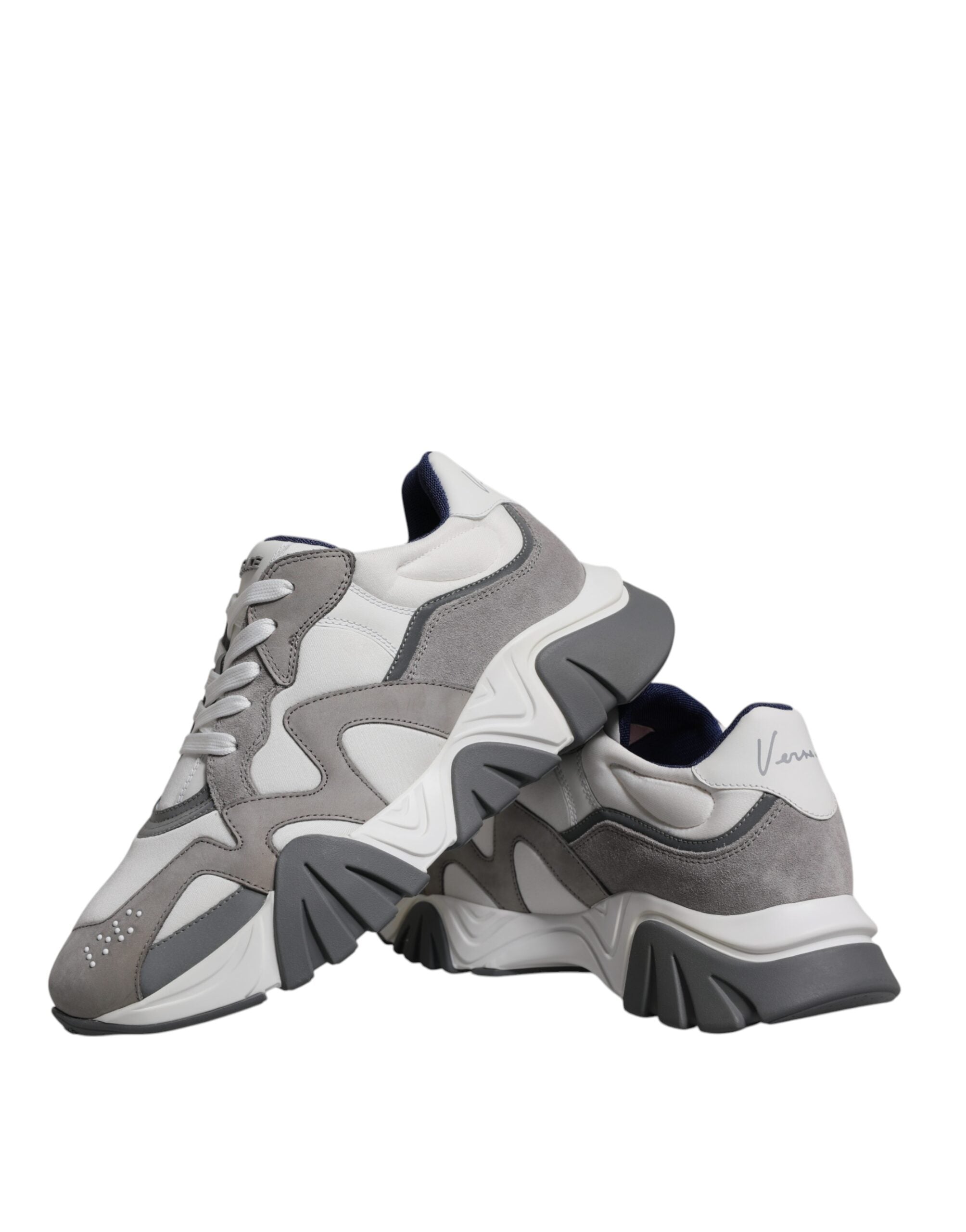 Versace - Grey Leather Neoprene Chunky Low Top Squalo Sneakers