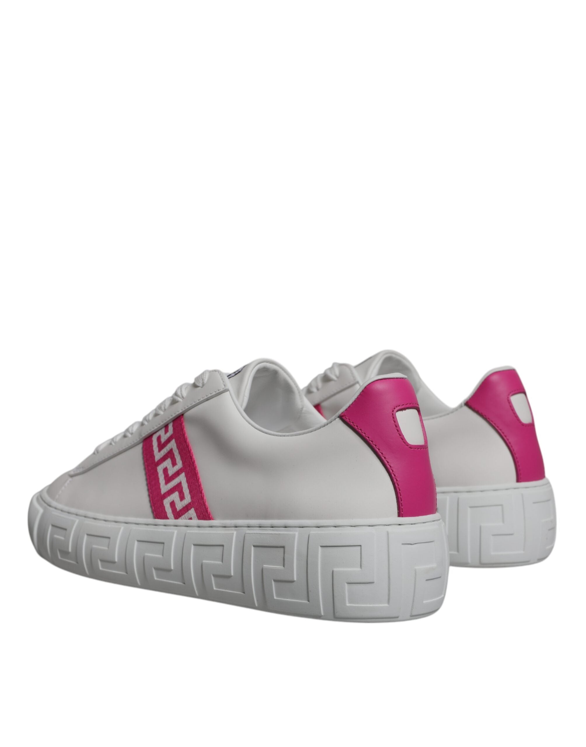Versace - White Pink Greca Print Platform Low Top Sneakers
