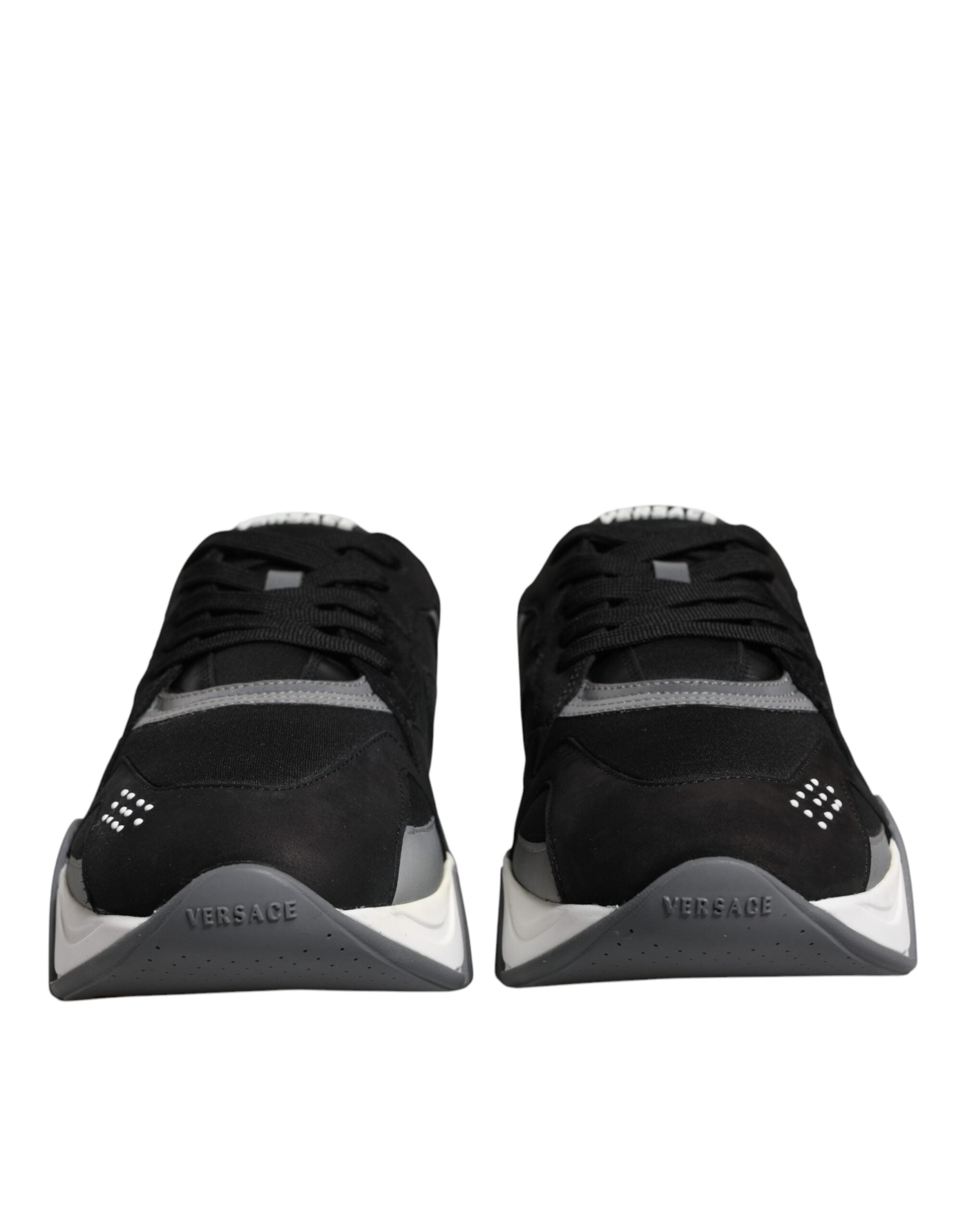 Versace - Black Leather Neoprene Chunky Low Top Sneakers Squalo