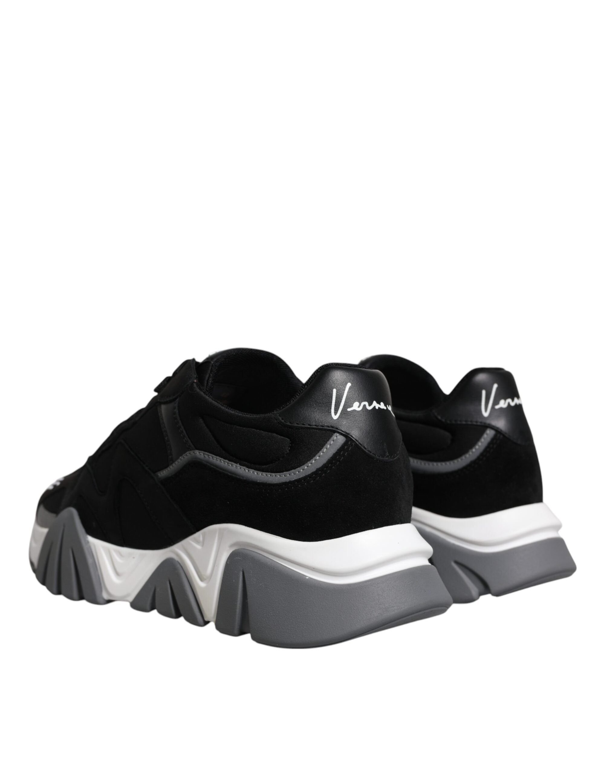 Versace - Black Leather Neoprene Chunky Low Top Sneakers Squalo