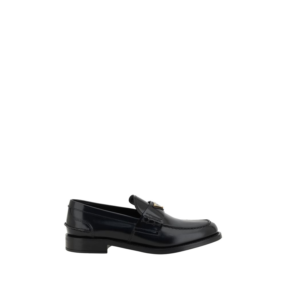 Prada – Black Leather Logo Loafers
