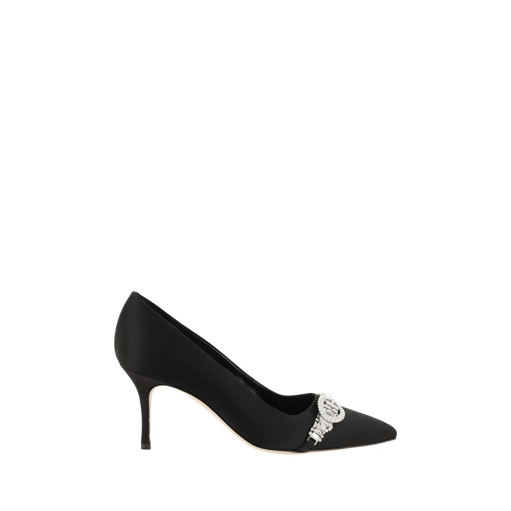 Manolo Blahnik – Black Asapump Satin Kitten Heel Pumps