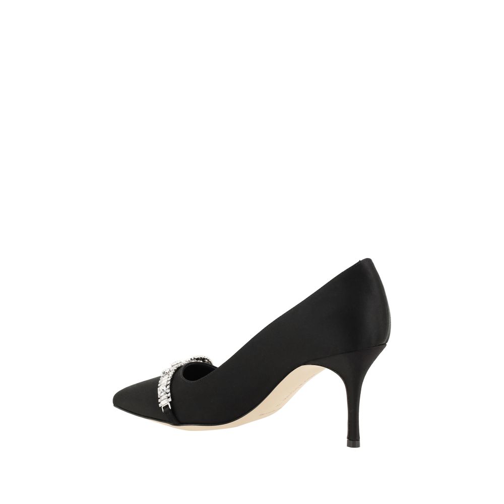 Manolo Blahnik – Black Asapump Satin Kitten Heel Pumps