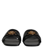 Versace – Black Leather Slip-On Sandals