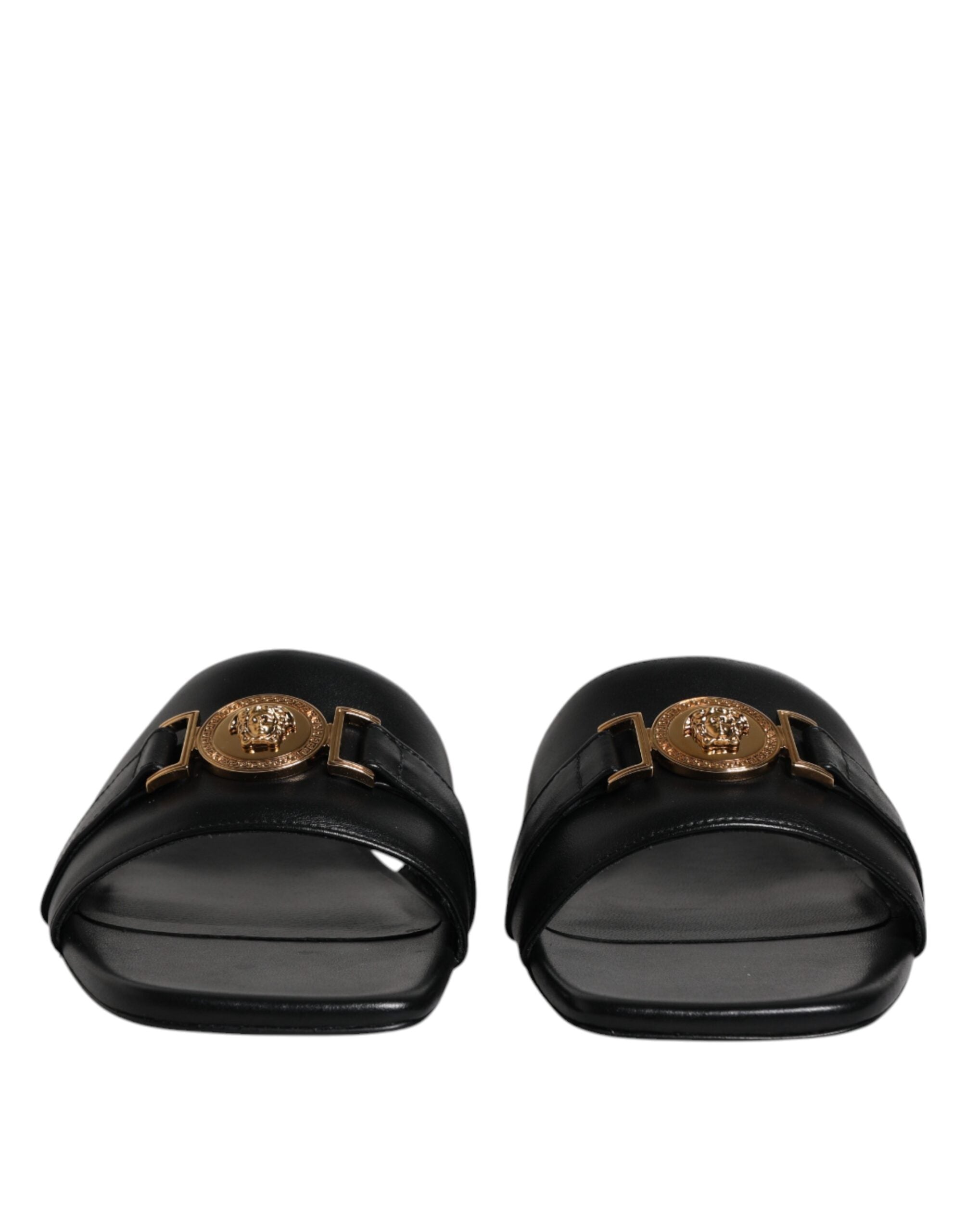 Versace – Black Leather Slip-On Sandals