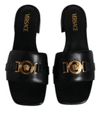 Versace – Black Leather Slip-On Sandals