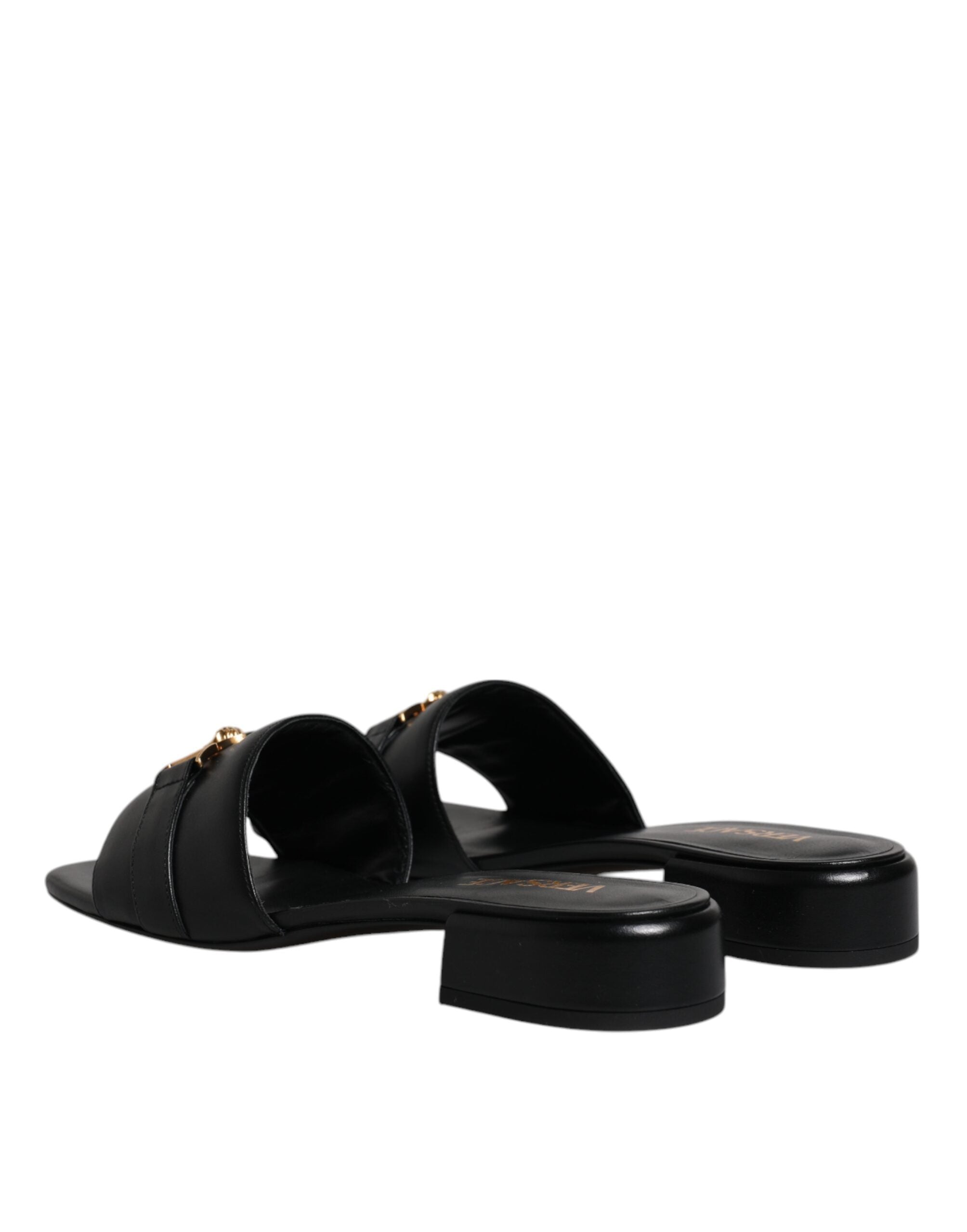 Versace – Black Leather Slip-On Sandals