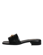 Versace – Black Leather Slip-On Sandals