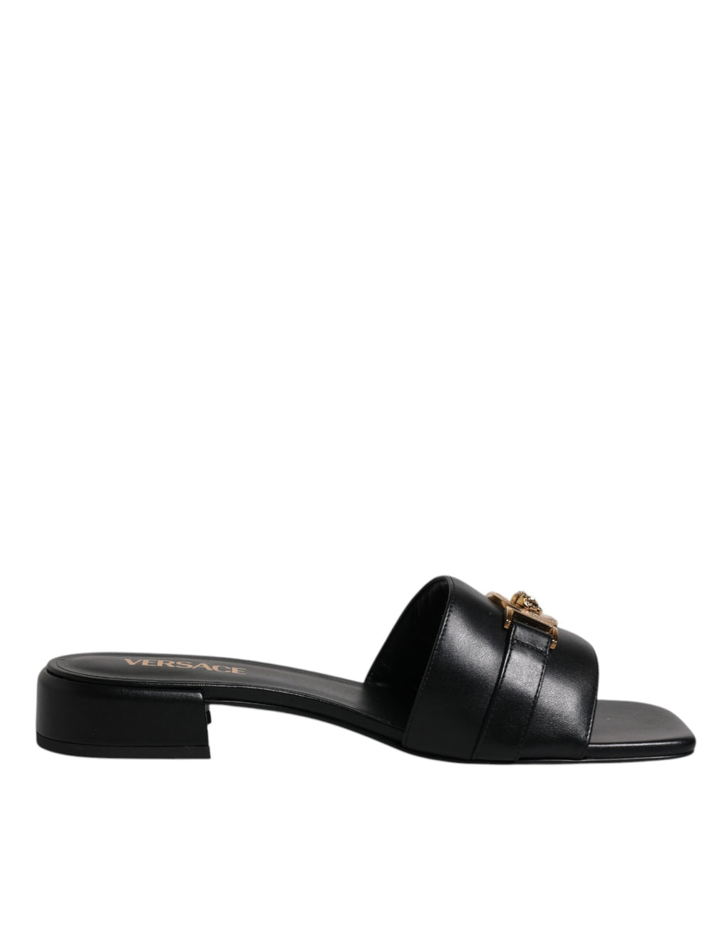 Versace – Black Leather Slip-On Sandals