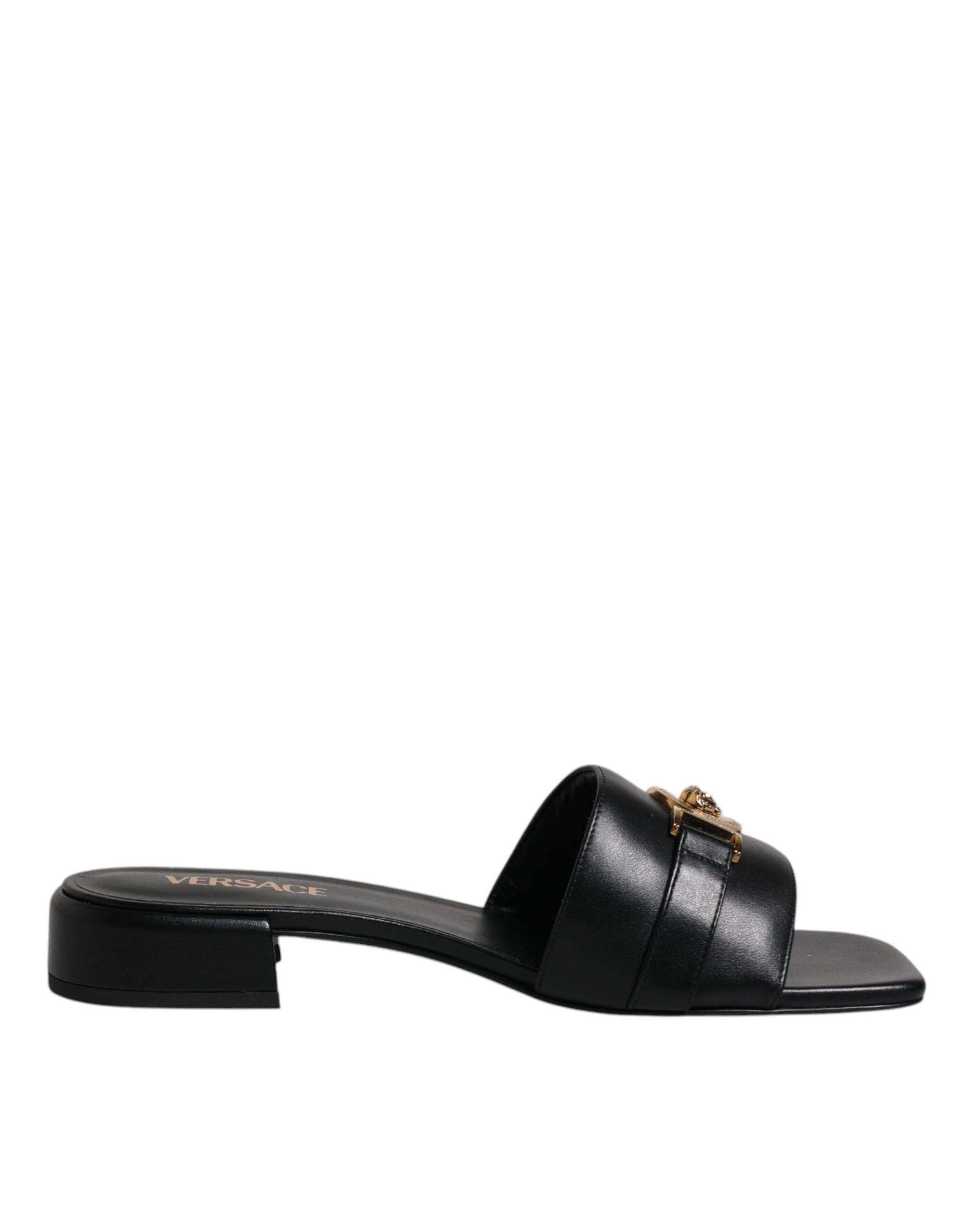 Versace – Black Leather Slip-On Sandals