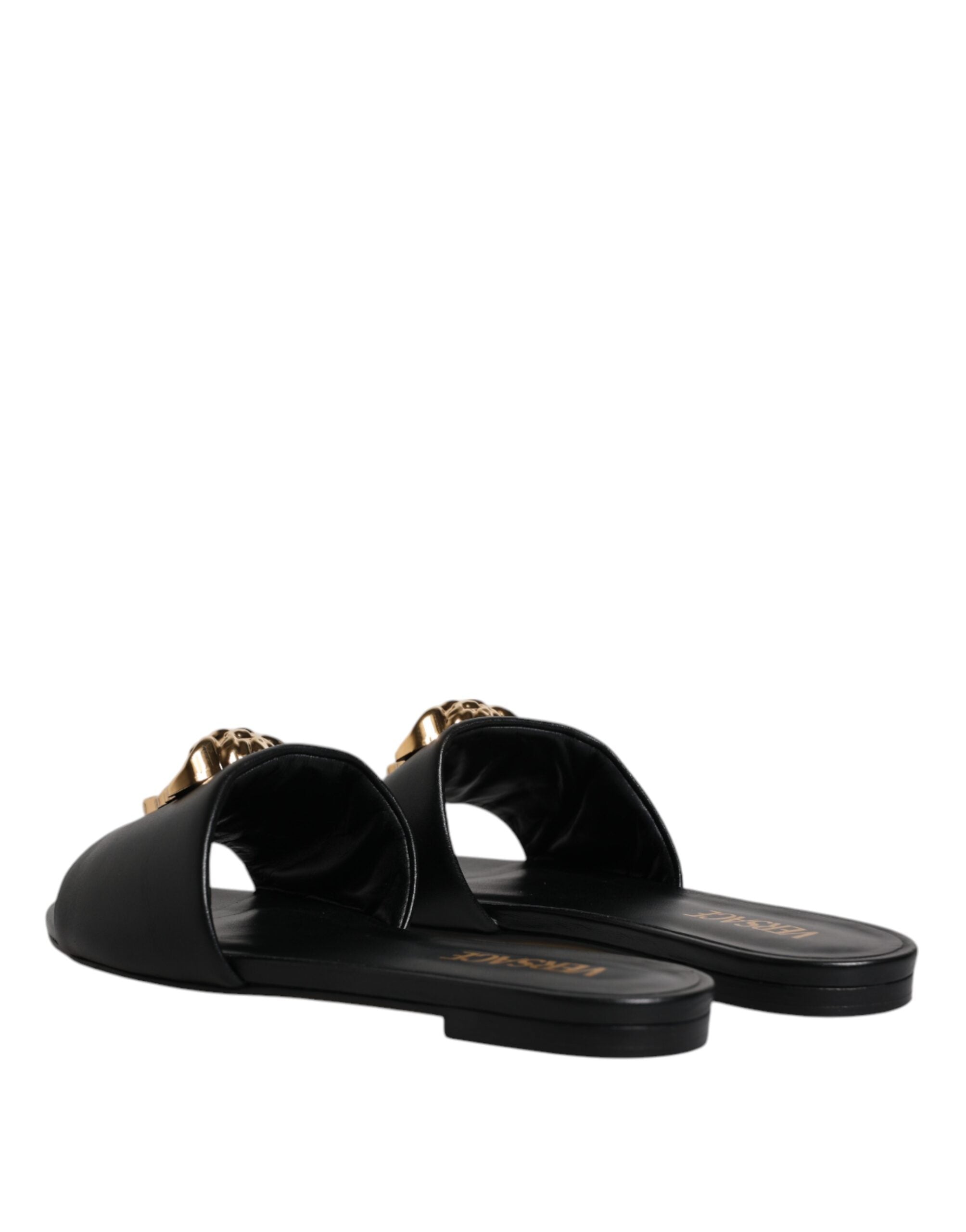 Versace – Black Leather Open Toe Slides